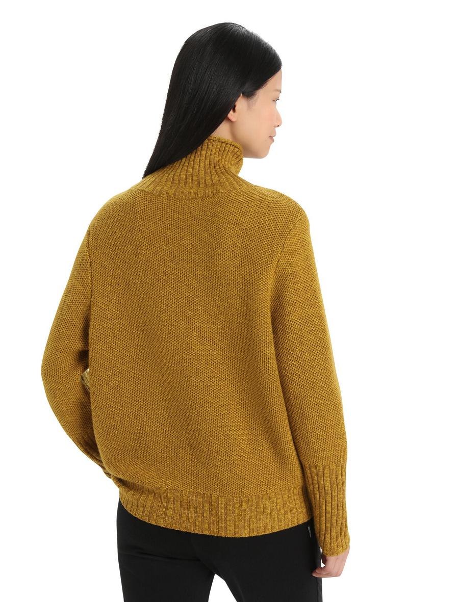 Clove / Silent Gold Women's Icebreaker Merino Seevista Funnel Neck Sweaters | USA 1626WNBY